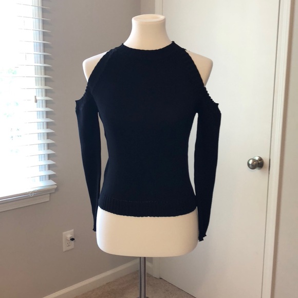 Small Black Ribbed Cold Shoulder Top - Picture 3 of 6